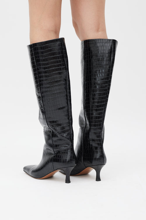 ATP Atelier Black Embossed Leather Knee High Boot