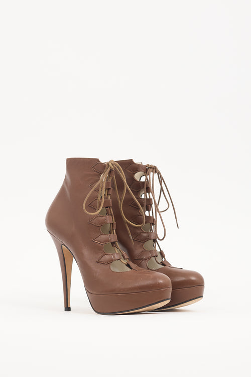 Abel Munoz Brown Leather Lace Up Stiletto Boot