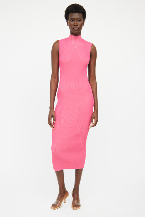 Acler Pink Ribbed Mockneck Sleeveless Maxi Dress
