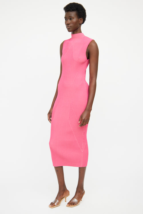 Acler Pink Ribbed Mockneck Sleeveless Maxi Dress