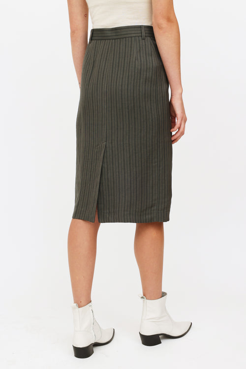 Acne Studios Grey Stripe Linen Pencil Skirt