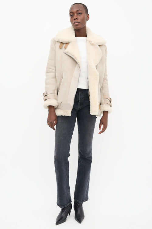 Acne Studios Beige & Cream Suede & Shearling Velocite Jacket