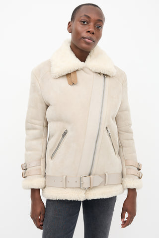 Acne Studios Beige & Cream Suede & Shearling Velocite Jacket