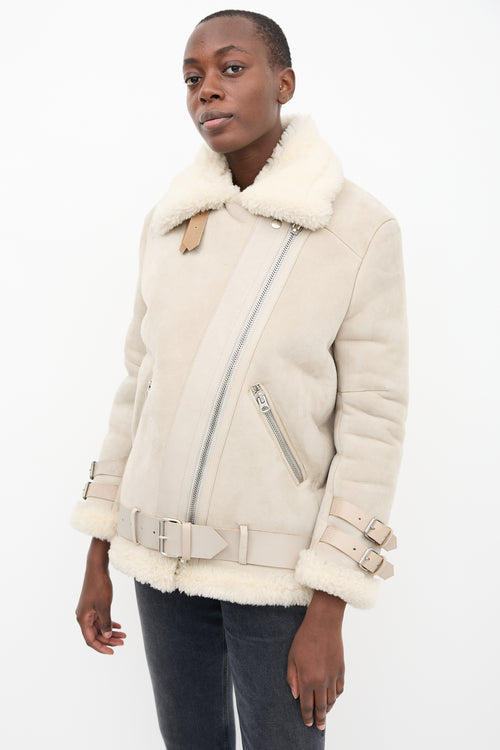 Acne Studios Beige & Cream Suede & Shearling Velocite Jacket