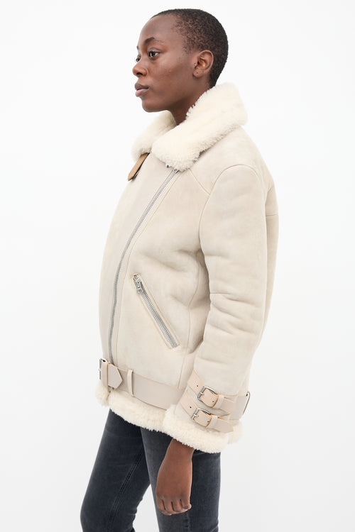 Acne Studios Beige & Cream Suede & Shearling Velocite Jacket