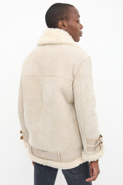 Acne Studios Beige & Cream Suede & Shearling Velocite Jacket