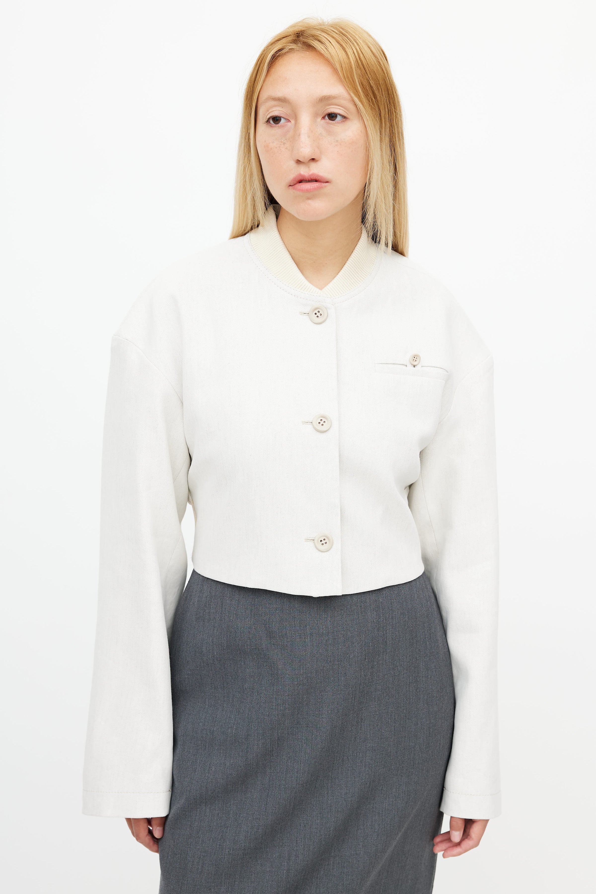 Acne Studios // Beige Cropped Bomber Jacket – VSP Consignment
