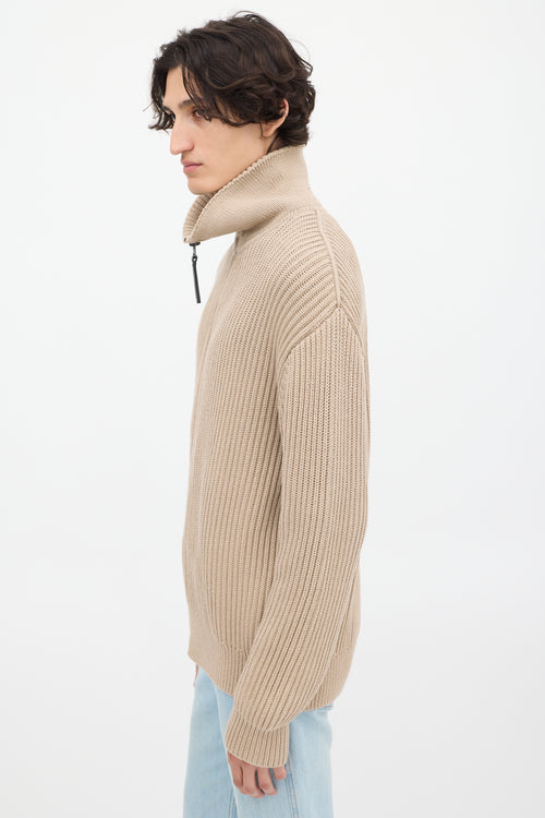 Acne Studios Beige Funnel Zipped Sweater