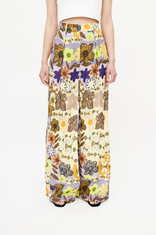 Acne Studios Beige & Multicolour Floral Wide Leg Trouser