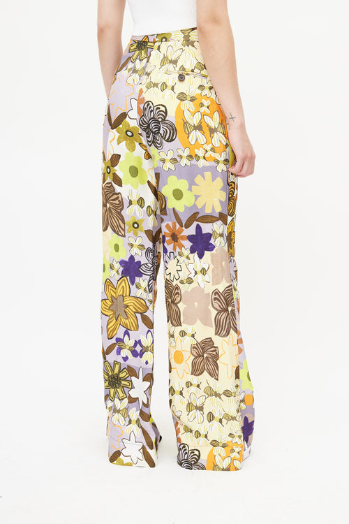 Acne Studios Beige & Multicolour Floral Wide Leg Trouser