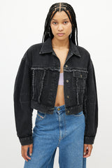 Acne Studios Black Denim Cropped Fringe Jean Jacket