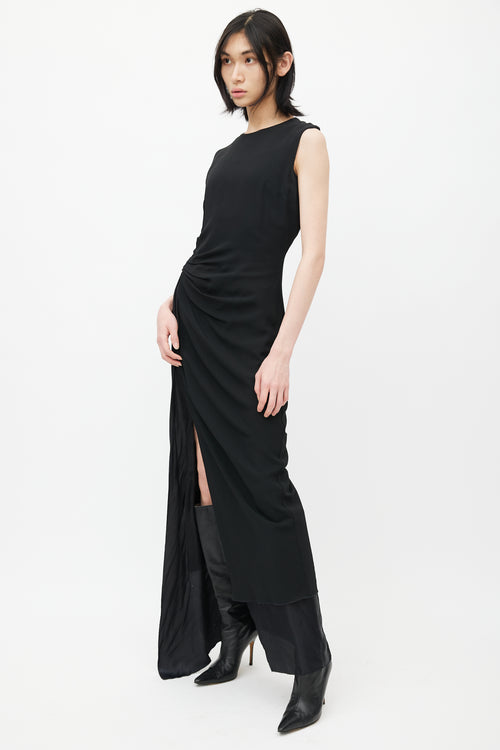 Acne Studios Black Gathered Satin Maxi Dress