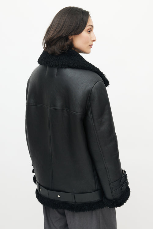 Acne Studios Black Leather Shearling Jacket
