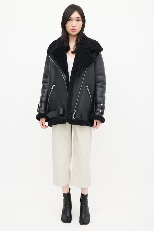 Acne Studios Black Leather Shearling Jacket