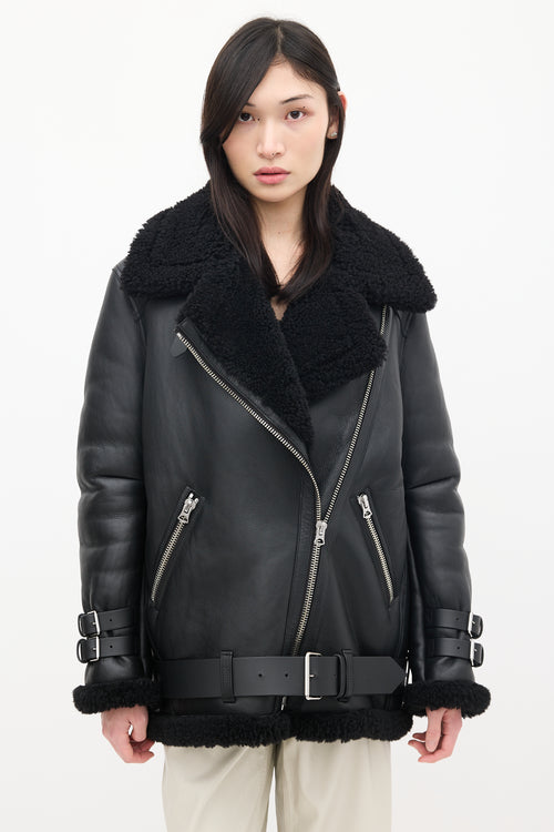 Acne Studios Black Leather Shearling Jacket