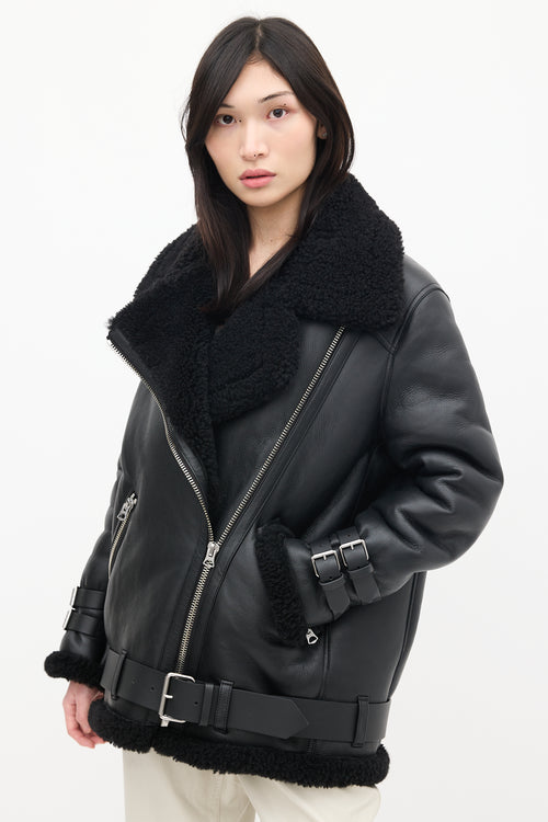 Acne Studios Black Leather Shearling Jacket