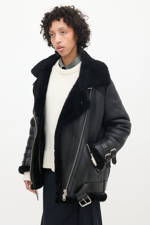 Acne Studios Black Leather Shearling Jacket