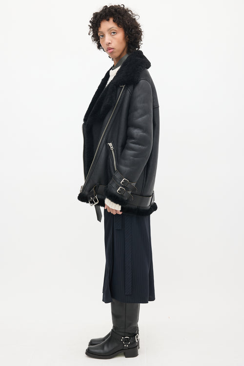 Acne Studios Black Leather Shearling Jacket