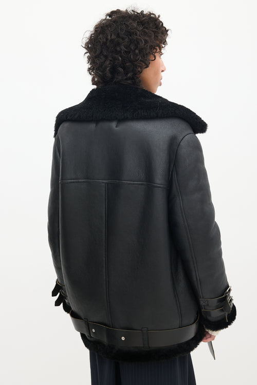 Acne Studios Black Leather Shearling Jacket