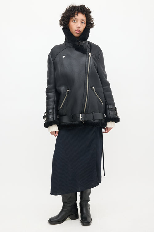 Acne Studios Black Leather Shearling Jacket