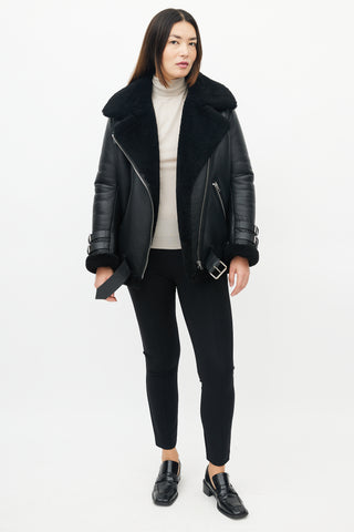 Acne Studios Black Leather Sherpa Collar Jacket