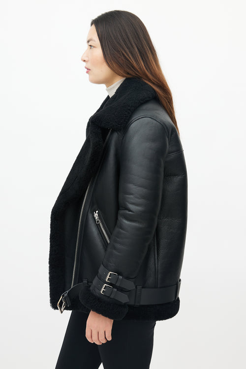 Acne Studios Black Leather Sherpa Collar Jacket