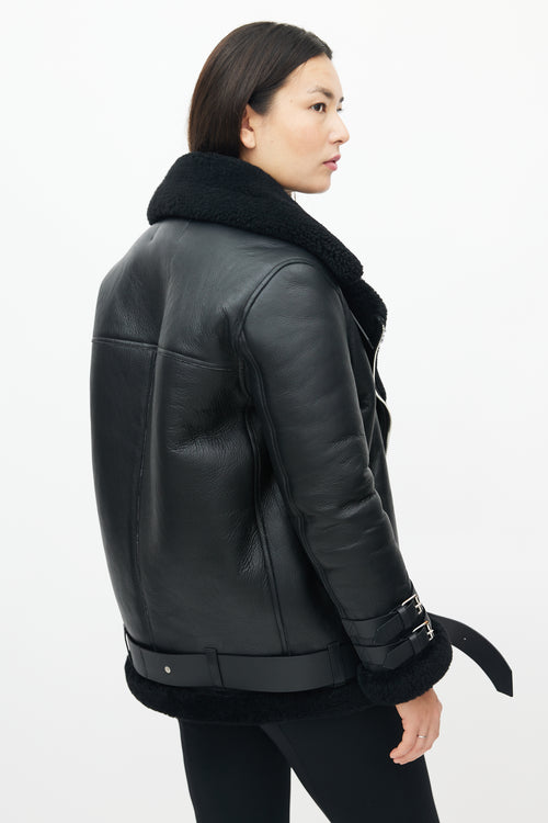 Acne Studios Black Leather Sherpa Collar Jacket