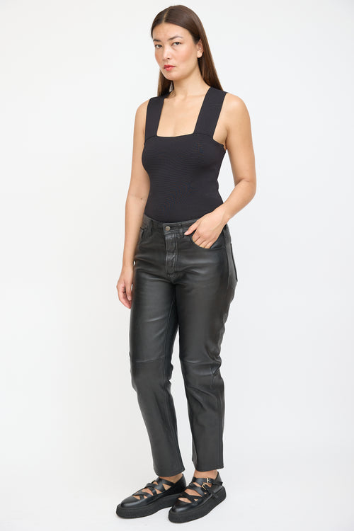 Acne Studios Black Leather Straight Leg Trouser