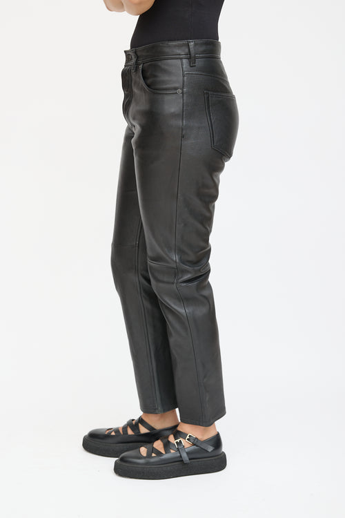 Acne Studios Black Leather Straight Leg Trouser