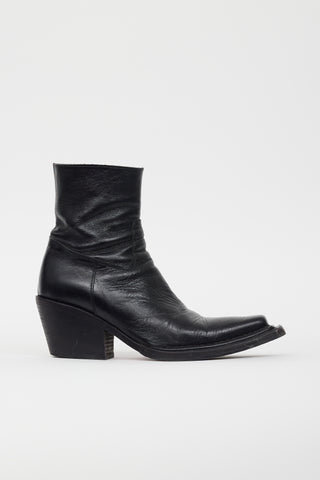 Acne Studios Black Leather Western Ankle Boot