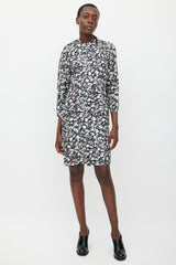Acne Studios Black & Multicolour Floral Silk Draped Dress