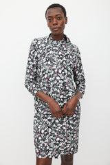 Acne Studios Black & Multicolour Floral Silk Draped Dress