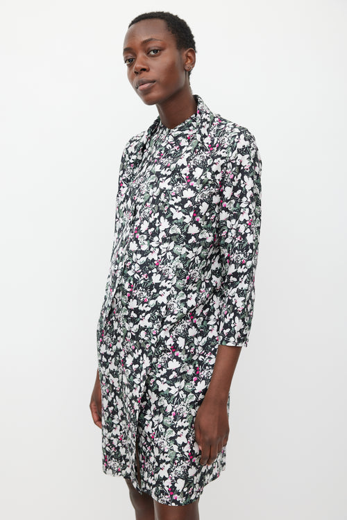 Acne Studios Black & Multicolour Floral Silk Draped Dress