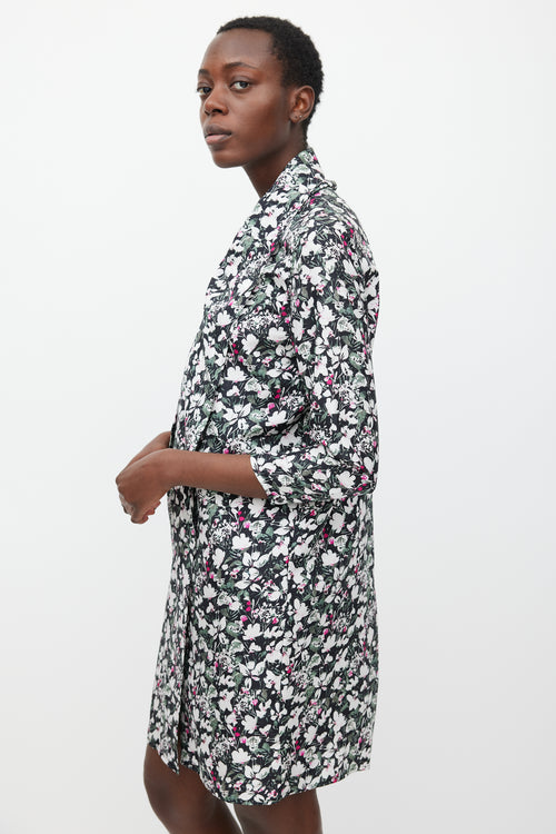 Acne Studios Black & Multicolour Floral Silk Draped Dress
