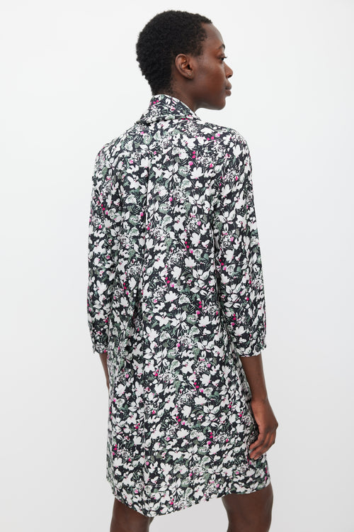 Acne Studios Black & Multicolour Floral Silk Draped Dress