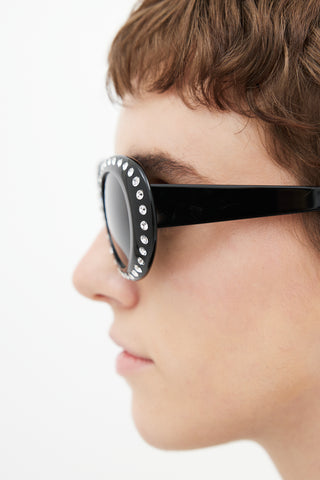 Acne Studios Black & Silver Crystal Mustang C30006 Round Sunglasses