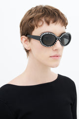 Acne Studios Black & Silver Crystal Mustang C30006 Round Sunglasses