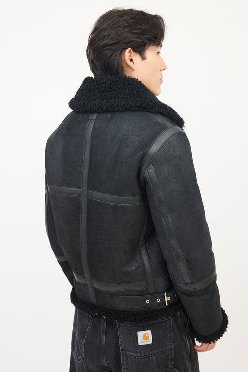 Acne Studios Black Suede Leather Shearling Zip Jacket