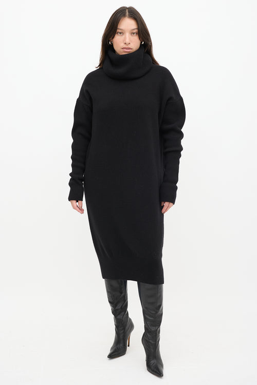 Acne Studios Black Wool Knit Turtleneck Sweater Dress