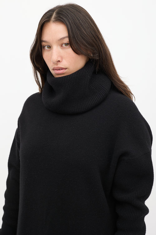 Acne Studios Black Wool Knit Turtleneck Sweater Dress