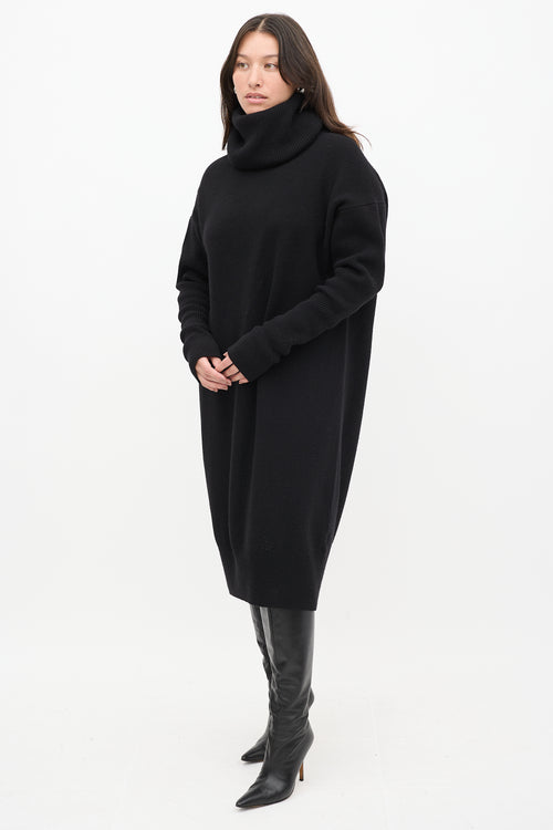 Acne Studios Black Wool Knit Turtleneck Sweater Dress