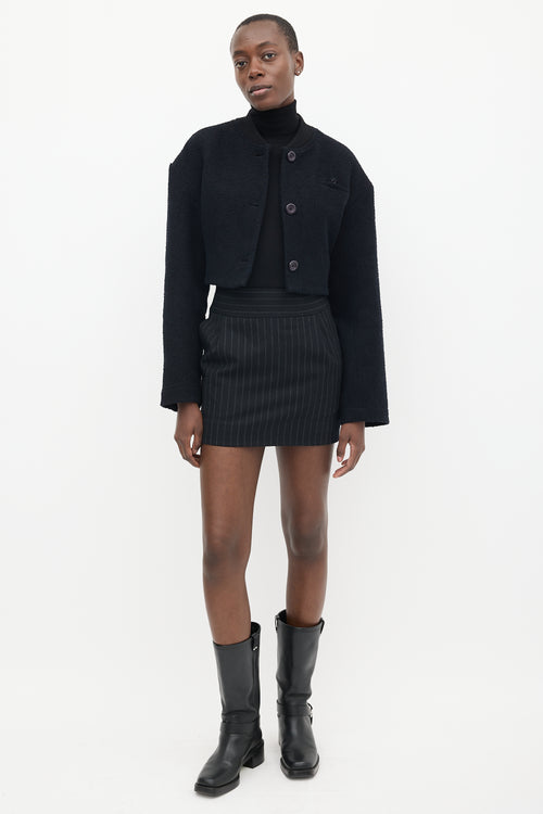 Acne Studios Black Boucle Cotton Cropped Bomber Jacket