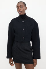 Acne Studios Black Boucle Cotton Cropped Bomber Jacket