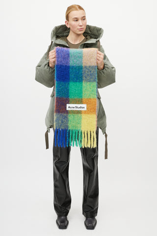 Acne Studios Blue & Multicolour Wool Checkered Scarf