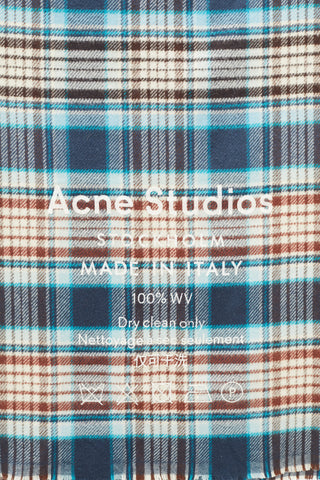 Acne Studios Blue & Brown Wool Logo Plaid Scarf