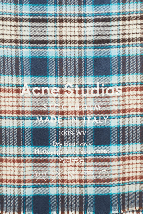 Acne Studios Blue & Brown Wool Logo Plaid Scarf