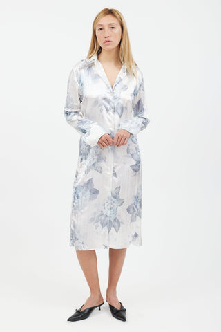 Acne Studios Blue & Grey Flower Print Shirt Dress