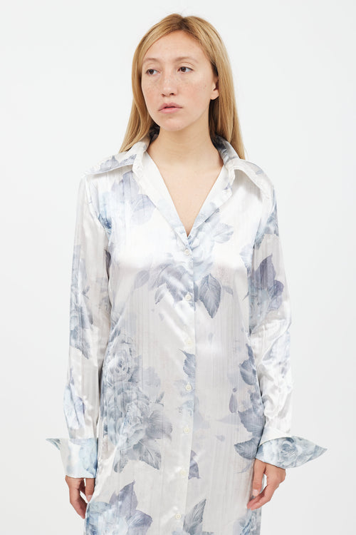 Acne Studios Blue & Grey Flower Print Shirt Dress