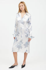 Acne Studios Blue & Grey Flower Print Shirt Dress