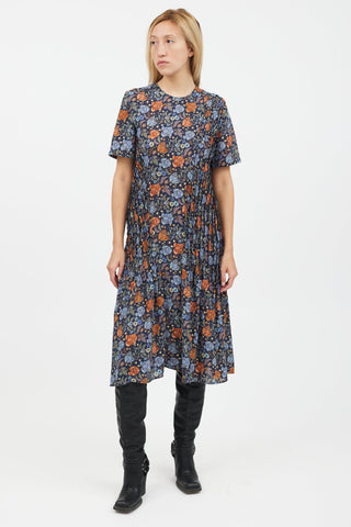 Acne Studios Blue & Orange Floral Short Sleeve Dress